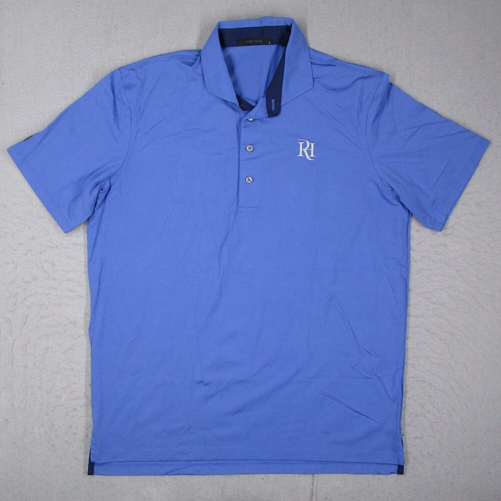 Greyson Golf Polo Shirt Mens Large Blue Performance Rolling Hills Wolf Resort